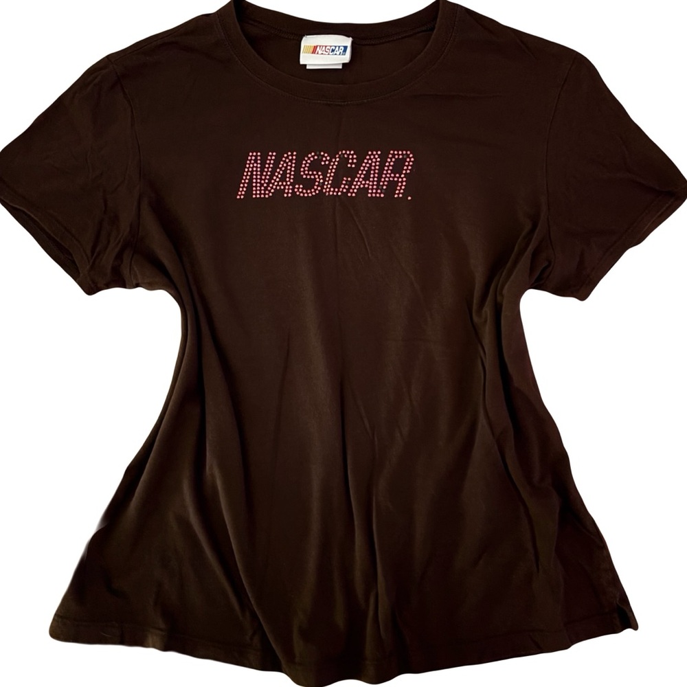 Brown NASCAR Shirt with Pink Bedazzle